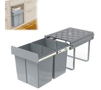 YRHome Système intégré de séparation des déchets avec 2 collecteurs amovibles Tandemusziehbarer avec rails télescopiques pour cuisine Gris 48x34x35cm 2x15L