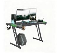 YRHome Table de jeu stable, 160 x 60 cm, avec éclairage LED, porte-gobelet, passages de câbles et surface en fibre de carbone, grand bureau d'ordinateur pour PC et bureau, noir