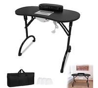 YRHome Table de manucure pliable avec aspiration, 98 x 44 x 77 cm, table de manucure avec sac à poussière, portable, sac de transport avec roulettes, 13 kg, noire