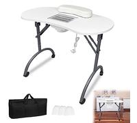 YRHome Table de Manucure Pliable Professionnelle avec Roulettes et Aspirateur - Portable, Sac à Poussière Inclus - 98 x 44 x 77 cm - 13 kg - Blanc