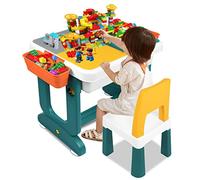 YRHome Table multifonction pour enfant avec 2 chaises - Table de jeu double face - 300 pièces - Blocs de construction - Chaise pour chambre d'enfant