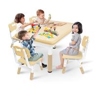 YRHome Table pour enfant avec 4 chaises réglables en hauteur - Gris - En plastique - Pour chambre d'enfant et maternelle - À partir de 2 ans - Couleur bois - 120 x 60 cm