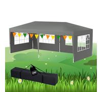 YRHome Tonnelle pliante 3 x 6 m avec 6 parois latérales, hauteur réglable, étanche, stable, résistante à l'hiver, pliable, pop-up, tente de jardin, protection UV, tissu Oxford 210D, avec sac, gris