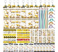 Yrmysrx Coffret cadeau de fête de construction avec mini carnets, crayons, bracelet, porte-clés, tatouages temporaires et sac à friandises pour fête d'anniversaire sur le thème de la construction