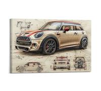 YRNQ Impression sur toile représentant une voiture de sport vintage pour Mini Cooper JCW Voiture de course de rue 40 x 60 cm