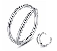 Yrogcu Anneau de nez simple ou double en acier inoxydable avec charnière sans couture - Diamètre : 6 mm, 8 mm, 10 mm, 12 mm, Acier inoxydable, zirconium carré