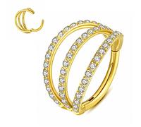 Yrogcu Anneau de nez simple ou double en acier inoxydable avec charnière sans couture - Diamètre : 6 mm, 8 mm, 10 mm, 12 mm, Acier inoxydable, zirconium carré