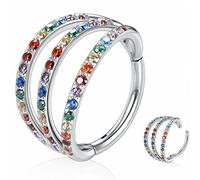 Yrogcu Anneau de nez simple ou double en acier inoxydable avec charnière sans couture - Diamètre : 6 mm, 8 mm, 10 mm, 12 mm, Acier inoxydable, zirconium carré