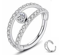 Yrogcu Anneau de nez simple ou double en acier inoxydable avec charnière sans couture - Diamètre : 6 mm, 8 mm, 10 mm, 12 mm, Acier inoxydable, zirconium carré