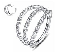 Yrogcu Anneau de nez simple ou double en acier inoxydable avec charnière sans couture - Diamètre : 6 mm, 8 mm, 10 mm, 12 mm, Acier inoxydable, zirconium carré