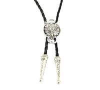 YROHGKPN Bolo Cravate Vintage Collier en cuir pour homme avec corde tressée et pendentif tête de dragon en métal Bijoux Cravate de cowboy, Argent ancien, taille unique