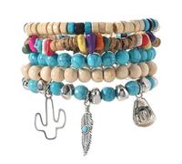YROHGKPN Bracelet bohème fait à la main en perles de bois de noix de coco, pierre turquoise, accessoires de poignet pour festival de musique, bracelet bohème en coquille de coco, taille unique, comme