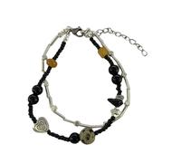 YROHGKPN Bracelet de poignet réglable, élégant bracelet en forme de cœur d'amour à double couche, bracelet de perles vintage, bijoux empilables, design unique, chaîne à maillons, taille unique, comme