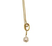 YROHGKPN Chaîne pull tendance avec pendentif en perles baroques et matériaux en laiton robuste, design de chaîne réglable, collier pour le chemin quotidien au travail, Einheitsgröße, comme décrit