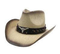 YROHGKPN Chapeau de cowboy adulte pour voyage, activités de plein air, cowgirl occidental, femme, homme, ceinture PU, paille, soleil, vacances, couvre-chef, plage, soleil, pour homme et femme, Marron