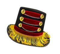 YROHGKPN Chapeau de magicien sur le thème du cirque respirant à bord court, idéal pour les costumes de cosplay, accessoire de déguisement de magicien vintage à pompons pour adultes