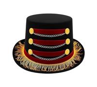 YROHGKPN Chapeau de magicien sur le thème du cirque respirant à bord court, idéal pour les costumes de cosplay, accessoire de déguisement de magicien vintage à pompons pour adultes