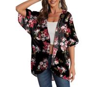 YROHGKPN Chemise kimono respirante avec protection solaire surdimensionnée à motif floral pour femme, Noir , S