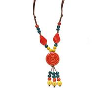YROHGKPN Collier en perles de céramique avec fleurs colorées et corde cirée, idéal pour superposer et coiffer une longue chaîne de pull, Einheitsgröße, comme décrit, Comme décrit