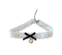 YROHGKPN Collier tendance avec nœud et pendentif en forme de cœur, collier réglable avec dentelle, chaîne de clavicule faite à la main, cadeau pour femme, cadeau pour amoureuse, m, comme décrit, Comme