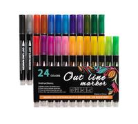 YROHGKPN Crayons de contour à paillettes double ligne, marqueur 12/24 couleurs, marqueurs pour artistes, livres de coloriage pour enfants, graffitis