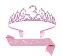 YROHGKPN Diadèmes en cristal accrocheurs pour anniversaire fille écharpe réglable fête accessoires de cheveux piquer lors de fêtes couronnes pour filles, i, 3 Jahre old