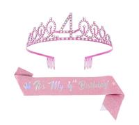 YROHGKPN Diadèmes en cristal accrocheurs pour anniversaire fille écharpe réglable fête accessoires de cheveux piquer lors de fêtes couronnes pour filles, h, 4 ans