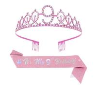 YROHGKPN Diadèmes en cristal accrocheurs pour anniversaire fille écharpe réglable fête accessoires de cheveux piquer lors de fêtes couronnes pour filles, c, 9 Jahre old