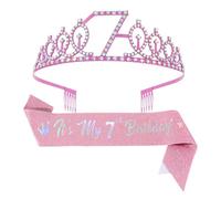 YROHGKPN Diadèmes en cristal accrocheurs pour anniversaire fille écharpe réglable fête accessoires de cheveux piquer lors de fêtes couronnes pour filles, e, 7 Jahre old