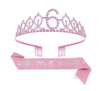 YROHGKPN Diadèmes en cristal accrocheurs pour anniversaire fille écharpe réglable fête accessoires de cheveux piquer lors de fêtes couronnes pour filles, f, 6 ans