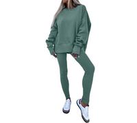 YROHGKPN Ensemble 2 pièces décontracté pour femme, sweat-shirt à manches longues, tuniques et leggings, ensemble de salon assorti, ensemble de salon assorti pour femme, Vert, L