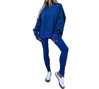 YROHGKPN Ensemble 2 pièces décontracté pour femme, sweat-shirt à manches longues, tuniques et leggings, ensemble de salon assorti, ensemble de salon assorti pour femme, bleu, L