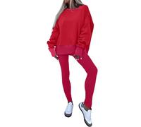 YROHGKPN Ensemble 2 pièces décontracté pour femme, sweat-shirt à manches longues, tuniques et leggings, ensemble de salon assorti, ensemble de salon assorti pour femme, Rouge, L