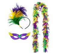 YROHGKPN Ensemble d'accessoires de costume de carnaval, tricolore, masque pour les yeux, plumes, bandeau, foulard pour femme et fille, cosplay, cadeau, carnaval, accessoire de fête