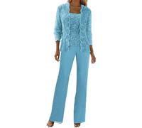 YROHGKPN Ensemble de 3 pièces élégant en mousseline de soie avec pantalon en dentelle avec paillettes pour mère d'élégantes mousseline de soie en dentelle formelle, bleu ciel, US 16W