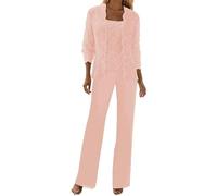 YROHGKPN Ensemble de 3 pièces élégant en mousseline de soie avec pantalon en dentelle avec paillettes pour mère d'élégantes mousseline de soie en dentelle formelle, rose, US 16W