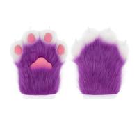 YROHGKPN Gants en peluche en forme de pattes de chat pour adultes et adolescents - Accessoire de costume de fête d'Halloween, violet, taille unique