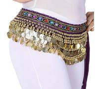 YROHGKPN Jupe de danse du ventre pour femme - Ceinture de danse - Chaîne de taille avec pièces dorées - Ceinture tendance, Violet foncé, taille unique