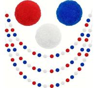 YROHGKPN Lot de 3 cordons à boules pour le jour de l'indépendance, décorations de vacances, patriotisme, mémoriaux, drapeaux colorés, ornements, accessoires de fête, fête de l'indépendance