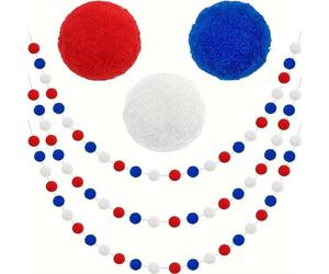 YROHGKPN Lot de 3 cordons à boules pour le jour de l'indépendance, décorations de vacances, patriotisme, mémoriaux, drapeaux colorés, ornements, accessoires de fête, fête de l'indépendance