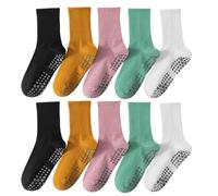 YROHGKPN Lot de 5 paires de chaussettes de Pilates antidérapantes pour femme avec silicone Longueur cheville Chaussettes de sport respirantes en coton
