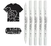 YROHGKPN Lot de 5 stylos d'art textile à double pointe - Encre à séchage rapide - Pointe lisse, fine et large - Pour personnaliser les vêtements et les tissus - Fournitures de bricolage
