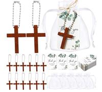 YROHGKPN Lot de 50 croix en bois pour fête prénatale, porte-clés, sac en organza, pendentif de remerciement, décoration pour baptême, cadeaux d'anniversaire, sac en organza
