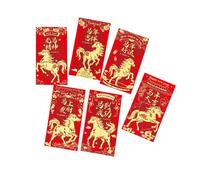 YROHGKPN Lot de 6 enveloppes rouges festives sur le thème de l'année des chevaux avec bénédiction traditionnelle pour un festival de bon augure, accessoires de fête pour l'éternité