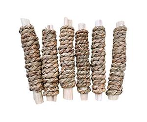YROHGKPN Lot de 6 jouets à mâcher pour lapins - Friandises naturelles - Bâtonnets en bambou - Recouverts d'herbe d'eau - Garde les dents propres - Pour hamsters, lapins, herbe - Jouet à mâcher pour