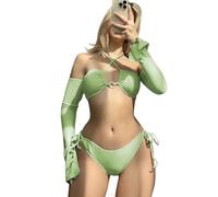 YROHGKPN Maillot de bain 3 pièces pour femme dos nu avec manches de plage, maillot de bain deux pièces, haut dos nu et culottes nouées sur le côté, détaillant de mode et de beauté