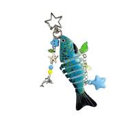 YROHGKPN Ornement de perles d'inspiration antique avec accent de poisson et étoile - Lanière de sac rétro pour téléphone - Accessoire de perles - Porte-clés - Décoration de bijoux, bleu, taille unique