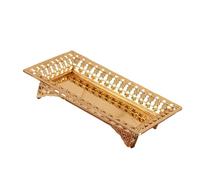 YROHGKPN Plateau en fer décoratif multi-usages avec motif creux doré et forme rectangulaire pour la présentation de fruits et d'objets Plaque métallique creuse