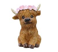 YROHGKPN Sculpture de vache des Highlands en résine avec nœud, décoration de table pour la maison, le bureau, la ferme, plateau gradué, objet de collection, statue de vache des hautes terres