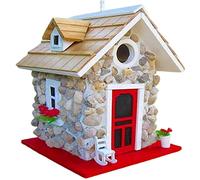 YROHGKPN Simulation bois pierre chalet oiseau chanteur statues de jardin artisanat nichoir maison extérieur décoration à suspendre extérieur maison oiseau maison avec toit balcon jardin décoration